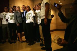 Photo-op with immigrant rights activists